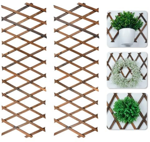 Wooden Lattice Fence Planter Support, Expandable 2-Pack Wall Planter Rack For Climbing Plants And Décor