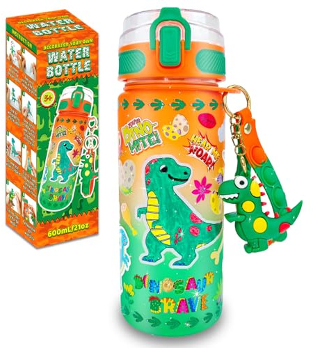 EDSPORTSHOUSE Decorate Your Own Water Bottle Kits for Boys Age 4-6-8-10,Dinosaur Painting Crafts,Fun Arts and Crafts Toys for Boys Birthday Christmas(Dinosaur)