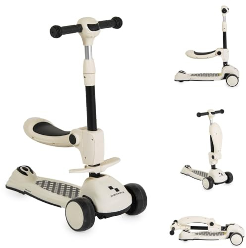 Byox Kinderroller Checkmate 2 in 1 Laufrad, Sound, Licht, Lenkerhöhe verstellbar weiß
