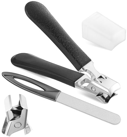 Nail Clippers for Thick Nails, Heavy Duty Toe Nails Clipper with 1Pcs Toenail File Large Handle Stainless Steel Fingernail for Men and Women Elderly (Black)