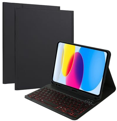 Custodia con tastiera per iPad 10,2 pollici 2021 9th / 2020 8th / 2019 7th generazione, cover tastiera wireless staccabile con retroilluminazione a 7 colori e porta matita