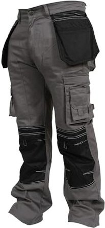 Rider Protec Men's Work Trousers Heavy Duty Combat Cargo Pants Holster Pockets with Knee Pads Utility & Safety Pants Grey