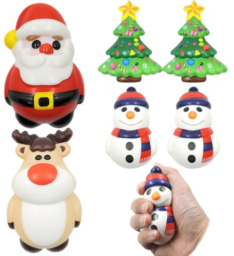Langsam steigender Stressball, 6 Stück, niedlicher Schneemann, Elch, Weihnachtsbaum, Weihnachtsmann, Quetschspielzeug, Stressabbau, Quetschspielzeug, weiche, Flexible Bälle für Erwachsene, Partytüten