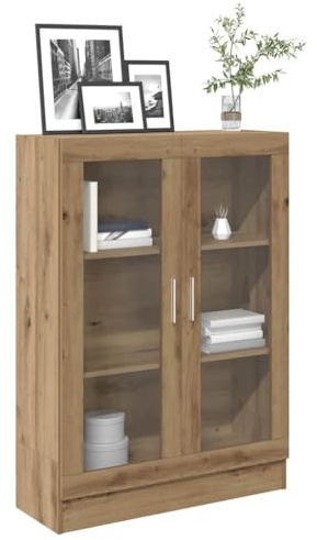 Owoxanthellate Bücherschrank 82,5x30,5x115 cm Artisan-Eiche mit Glastüren, robuster Holzwerkstoff, Standregal mit 3 Fächern, platzsparendes Möbel für Wohnzimmer Schlafzimmer Flur