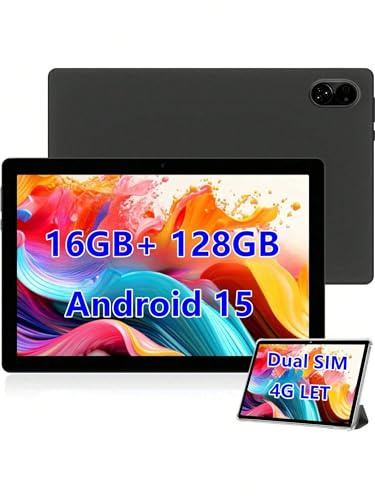 TANYIMING Tablet Android da 10,1 pollici, 16 GB RAM + 128 GB ROM (TF 1 TB), tablet da gioco, Dual SIM, Dual Speaker, WiFi, supporto GPS/Bluetooth 5.0/jack per cuffie da 3,5 mm (nero, 128, GB, 16)
