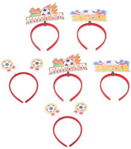 Beaupretty Lot de 6 Bandeaux Ballon de Football en Plastique et Polyester, Motifs Jaunes et Rouges, Accessoires pour Cheveux Légers et Réglables, Idéals pour Supporter la Coupe du