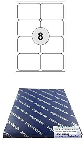 800 Etiketten 97 x 67,7 mm selbstklebend auf DIN A4 Bögen (2x4 Etiketten) - 100 Blatt Pack - Universell für Laser/Inkjet/Kopierer/Farblaser einsetzbar - 97x67 8-teilig