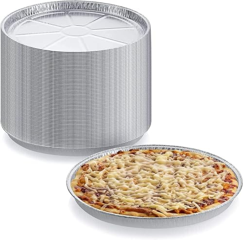 DCS Deals Pack of 12 Disposable Round Foil Pizza Pans – Durable Pizza Tray for Cookies, Cake, Focaccia and More – Size: 12-1/4 x 3/8