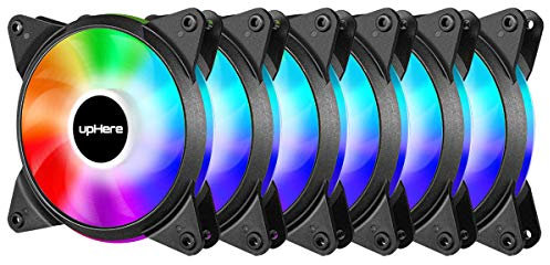 upHere 5V 6-Pack 120mm Silent Intelligent Control 5V Addressable RGB Fan Motherboard Sync, Adjustable Colorful Fans with Controller T3SYC3-6