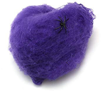Komonee Halloween Spiderweb Stretchy Fake Spider Cob Web with Spiders Indoor Outdoor Garden Haunted House Party Decoration Purple
