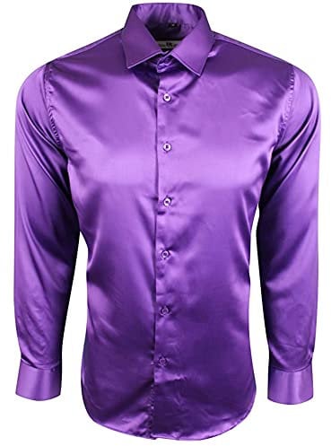 Dominic Stefano Herren-Hemd, Satin, glänzend, seidig, Smart Casual, formelle Kleidung, geeignet für Hochzeiten, Casual Shirt 422 Gr. XL, Flieder