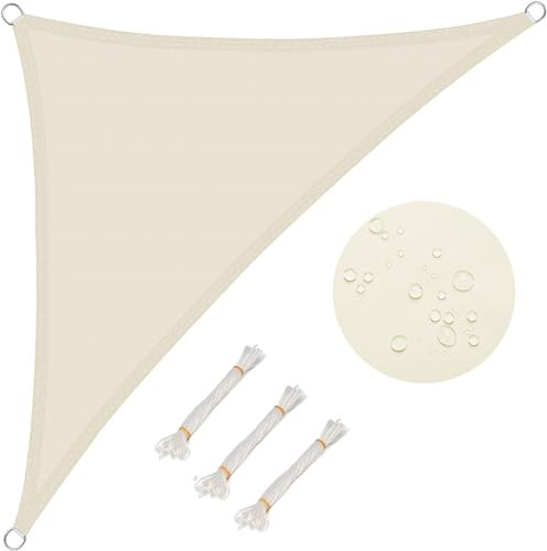 WOLTU Voile d'ombrage Triangulaire 5x5x7 m Imperméable Anti 93% UV résistant à l'eau Protection Contre Le Vent Polyester avec Protection UV pour Jardin terrasse Camping Crème