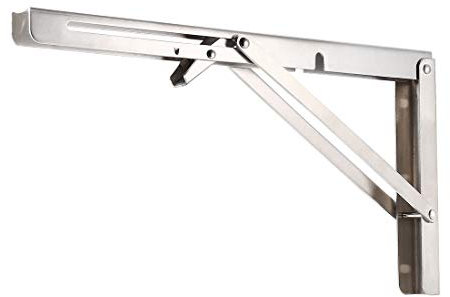 sourcing map Soporte Estantería Plegable 40cm, Escuadras Abatible Bisagra Soportes de Estante de Pared, Carga Máx 60kg, Bisagra Mesa Plegable, Angulo Plegable Estantería, Acero Inoxidable