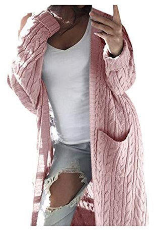 Kanpola, cardigan invernale da donna, lungo, oversize, con tasca, a maniche lunghe, aperto, per il tempo libero, caldo, 10-rosa, XL