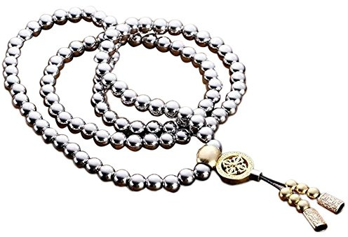 PEPAXON 108 Buddha Perlen Armband Selbstverteidigung aus Edelstahl Halskette Kette (Stil 2)