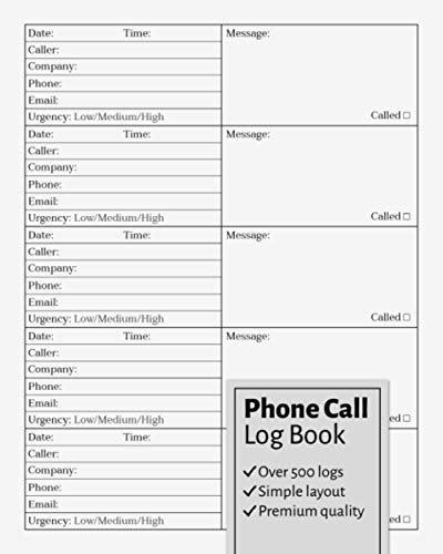Phone Call Log Book: Telephone Message Book With Over 500 Call Log Space, Voicemail Notebook, Inbound and Outbound Call Log Book for Business