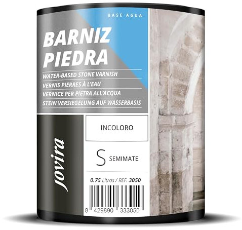 JOVIRA PINTURAS Barniz Piedra al Agua. Barniz para piedra y sustratos minerales. (750 Mililitros, Semimate) C-6