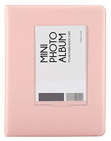 Mini álbum de fotos de 3 pulgadas, 64 bolsillos Mini álbumes de fotos Polaroid Cubierta del marco del libro Álbum de fotos Estuche de fotos Almacenamiento(Rosa)