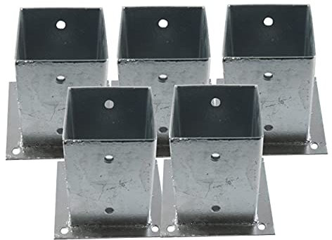 5x Pfostenträger 120x120 mm Aufschraubhülse 150 mm verzinkt Pfostenanker Bodenhülse Pfostenschuh für Holzpfosten Zaun Carport Pergola Gartenhaus Beton Montage feuerverzinkt stabil