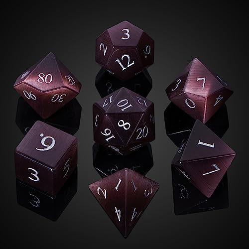 UDIXI Natürliches Edelstein-Würfel-Set, 7-teilig, Kristallsteine, DND-Würfel für Rollenspiele und Tischspiele (violettes Katzenauge)