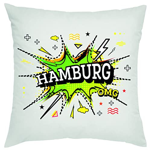 Crealuxe Hamburg grün/bunt Zierkissen, Sofakissen, bedrucktes Kissen, Baumwollkissen