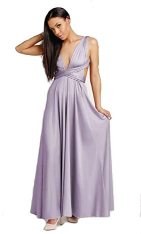 Infinity Kleid inklusive Bandeau Top Brautjungfernkleid Gr. 42-48 viele Farben Wickelkleid lang, 70 Verschiedene Wickelarten Brautkleid, Abendkleid Kleid lang Maxikleid (Lavendel, 2 (42-48))