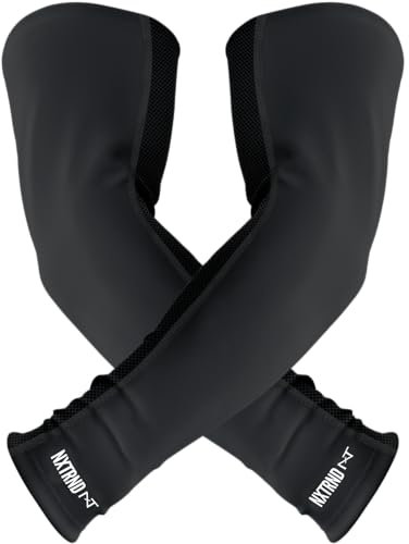Nxtrnd Air-TEK - Mangas de brazo de fútbol transpirables, mangas de compresión para hombre, se venden por par, Negro -, Large