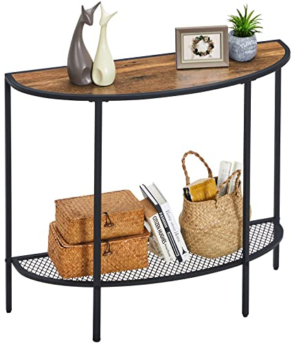 SAYGOER Table console étroite à 2 niveaux avec rangement en demi-lune, table de canapé moderne du milieu du siècle, 92 cm de profondeur x 30 cm de large x 80 cm de haut, assemblage facile, noyer foncé