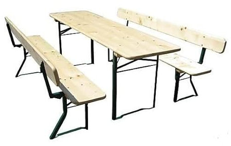 Kunibert Bierzeltgarnitur Biergartengarnitur Festzeltgarnitur mit Bankrückenlehnen1 A Brauereiqualität mit 67cm er Tischbreite direkt vom Hersteller 2 -Fach lackiert Maß: 220x67cm Natur Nr.23