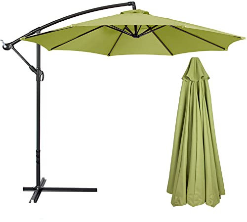 Flueyer Parasol déporté de 2,7 m avec 8 baleines de rechange en tissu imperméable pour jardin, pelouse, terrasse, arrière-cour et piscine (auvent uniquement) Agate verte.