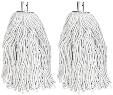Pack of 2 Industrial Mop Heads Replacement, PY.16 Pure Yarn Cotton Mop with Galvanised Mop Socket, Heavy Duty Mop Heads for All-Around Floor Cleaning