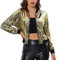 Allegra K Damen Glitzer Jacke Bomberjacke Pailletten Bomber Jacke Langarm Party Club Metallic Sequin Jacken Gold M