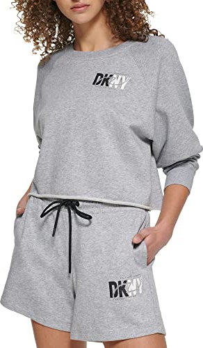 DKNY Damen Sport Pullover Sweatshirt T-Shirt, Pearl Grey Heather, X-Groß
