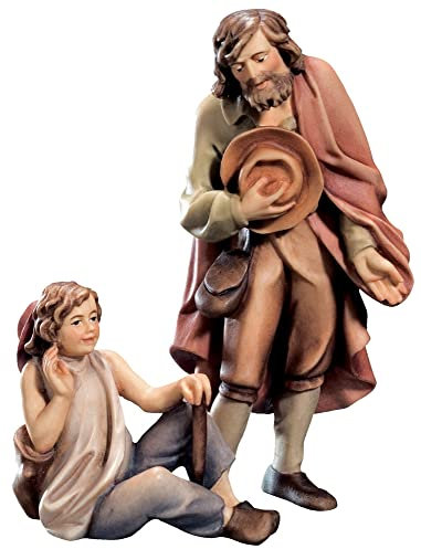 JS Garten Deko Krippenfigur Raffaello Kollektion Hirte mit Knabe H 10 cm Holzfigur Holzstatue Statue aus Ahornholz von Dolfi