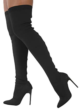 ticticlily Stivali Donna Moda Stivali sopra Il Ginocchio Tacco a Stiletto Tacco Alto Stivali Lunghi A Nero 38 EU