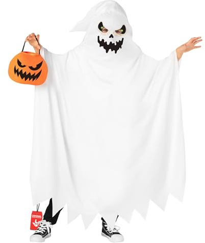 Morph, Ghost Costume Kids, Halloween Costumes for Kids | One-piece White Poncho with a Foam-backed Pointy Hood Included, Perfect for Halloween, Fun for Fancy Dress