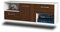 TV-Board Lowboard Louisville, Wandmontiert, Korpus in Weiss matt, Front im Holz-Design Walnuss (136x47x35cm), mit Metall Griffen, Made in Germany