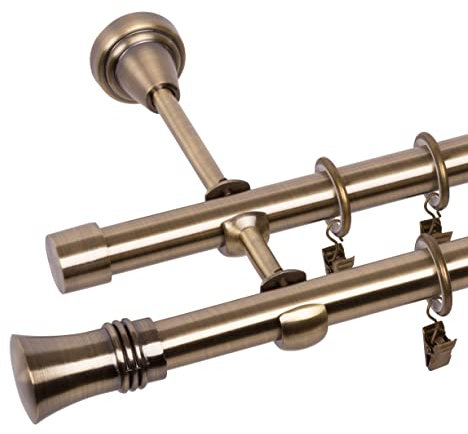 RENA Gardinenstange Vorhangstange 2-läufig - 19 mm - aus Metall - Lautlose Rollen - Komplettset - Antik Gold 200cm |Prince