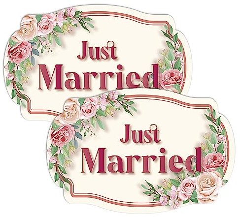 GEEKBEAR Just Got Married Car Magnet (2 Pack) - 13 x 8.7 in (Beige Rose)