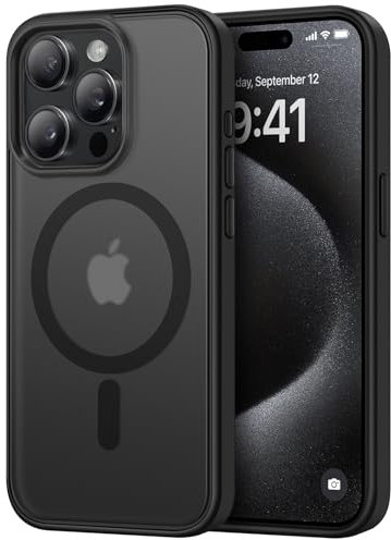 TENDLIN Magnetisch Hülle Kompatibel mit iPhone 15 Pro Max Hülle, Kompatibel mit MagSafe Matt Translucent Kratzfest PC Rückseite und TPU Stoßstange Schutz Handyhülle iPhone 15 Pro Max - Schwarz