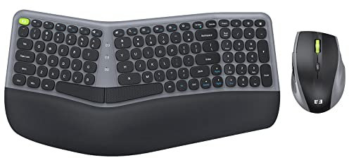 Ergonomic Wireless Keyboard and Mouse Combo - 2.4GHz USB Receiver, Split Keyboard Full Size Layout with Wrist Rest, 3-Level Optical Mouse - Compatible with Windows - Space Gray
