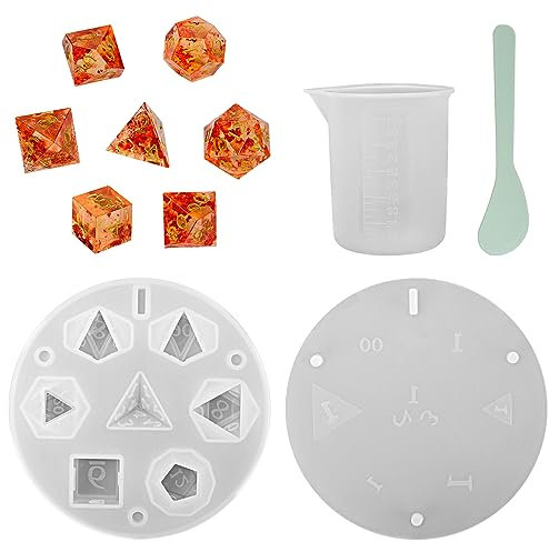 DND Dice Mold for 7 Polyhedral Sharp Edge Dice Set - Reusable Silicone Dice Making Mould with Resin Casting Tools - Custom Your Dice Molds for Tabletop RPG, Board Game