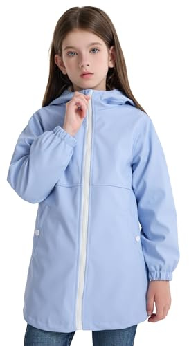 SOLOCOTE Impermeabile Bambino Ragazze Ragazzi a Vento con Cappuccio Manica Elastica Giacca Leggera per Bambini Viola 5-6 anni