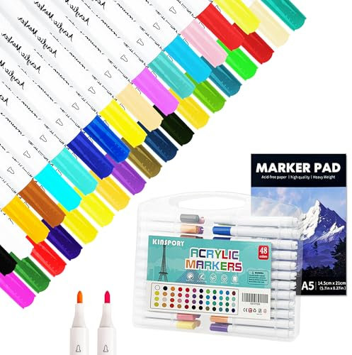 KINSPORY Marqueurs Acrylique, 48 Couleurs Feutre Acrylique Peinture stylo pour roches, verre, céramiques, plastiques