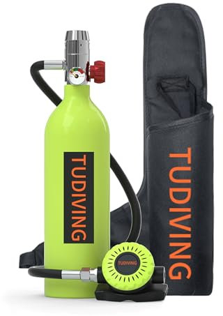 TUDIVING Tanque de Buceo portátil de 1 L, Tanque de Buceo portátil para 15-20 Minutos de respiración bajo el Agua, Mini Tanque de Buceo Reutilizable (S400 A1-Green ES)