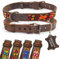 ALTEZAR Lederhalsband Hund - Doppelt Tribal Bestickt Feuerrot Rot-Orange - Hochwertig verarbeitetes Hundehalsband Leder - Handgemacht in Mexiko - Größe XL - Halsband Hund für große Hunde Leder breit