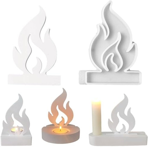 ALEFBET Silikonformen Gießformen Kerzenhalter, DIY Kombination Silikonform Kerzenhalter, Neue Ideen Silikon Gießform Kerzenhalter, Gipsformen zum Gießen (Einsatz - Flamme)