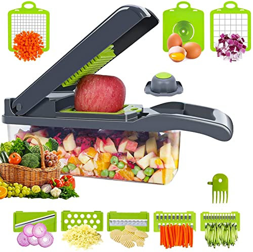Coupe Legumes Multifonctions 14 en 1, Coupe Legumes Manuel, Mandoline Professionnelle Cuisine, Decoupe Legumes à 8 Lames Réglable Pour Trancher, Couper Et Râper Les Légumes