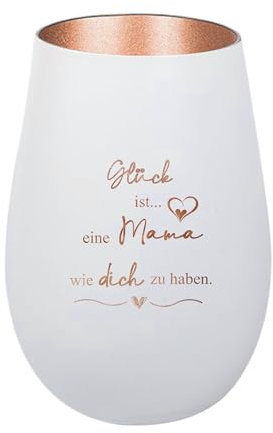 Der-Porzellan-Laden Windlicht mit Gravur Glück ist eine Mama wie Dich zu haben, Weiß Bronze, Teelichthalter aus Glas mit Spruch, Tischdeko modern