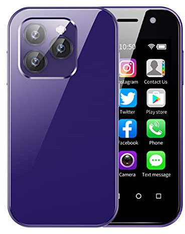 Rainbuvvy Pocket Mini Smartphone 4GB RAM + 128GB ROM 4G Android Piccolo cellulare 3 pollici Display Octa Core Dual SIM Face ID GPS Telecamera di backup per bambini anziani business (viola)